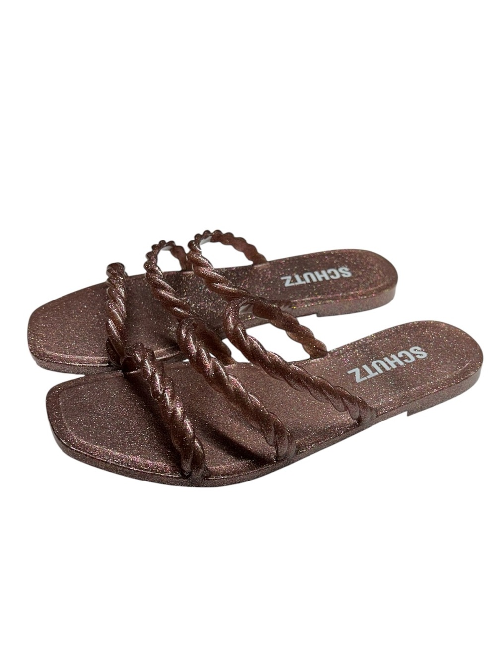 New Schutz Diana Glitter Rose
Jelly
 Rope-Strap Slide Sandals 6